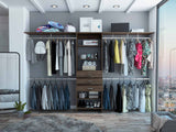 Plego Drawers Closet System, Five Shelves, Four Hanging Rods, Three Drawers