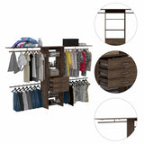 Plego Drawers Closet System, Five Shelves, Four Hanging Rods, Three Drawers