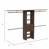 Plego Drawers Closet System, Five Shelves, Four Hanging Rods, Three Drawers