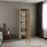 Home Linen Freestanding Tall Cabinet with Single Door with One Mirror and 4 Horizontal Storage Shelves, Cabinet for Bathroom, Bedroom or Laundry Room