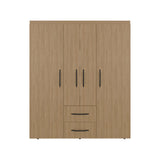 Bariloche Wardrobe with Multi-Section Storage, Three Hanging Rods, Central Open Shelving Area, Two Smooth-Glide Drawers, Metal Handles and Spacious Organization
