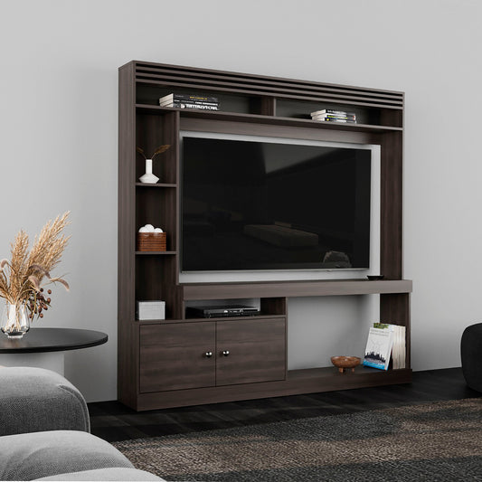Dante 71" Freestanding Entertainment Center with TV Stand, 8 Storage Shelves, Large Bookcase Display, Two-Door Cabinet, Modern Media Console for Living Room, Home Office or TV Room Organization