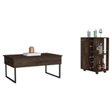 Stockton 2 Piece Living Room Set, Bar Cart + Coffee Table, Dark Brown Finish