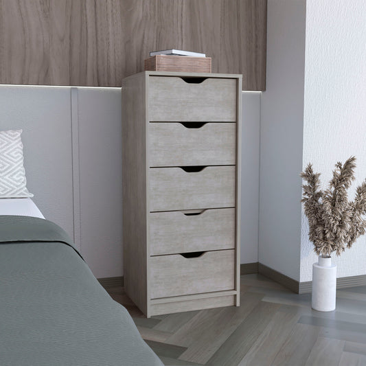 TUHOME Basilea Tall Dresser with Five Smooth Pull-Out Drawers, Slim Vertical Storage System for Clothes and Accessories, Space-Saving Modern Organizer Ideal for Bedrooms, Closets and Compact Living Areas
