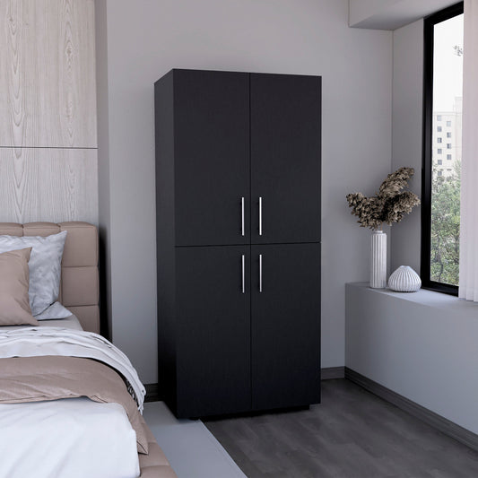 Hazel 70-Inch High Four-Door Armoire Wardrobe Closet Cabinet with Six Storage Shelves, Dual Hanging Rods, Multi-Section Clothing Organizer for Bedroom, Living Room or Home Organization and Freestanding Wardrobe Storage