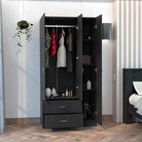 Tuhome Austral Three-Door Armoire with Double Door Hanging Cabinet, Full-Height Shelving Section, Two Spacious Storage Drawers, Modern Multi-Compartment Wardrobe for Organized Bedrooms and Versatile Home Storage