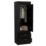 TUHOME Lisboa 2-Door Armoire with Double Door Storage, Two Spacious Drawers, Concealed Hanging Rod and Vertical Freestanding Wardrobe for Bedroom, Living Room, Kitchen or Garage Organization