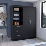 Kenya 3 Drawers Armoire, Double Door, 3-Tier Shelf