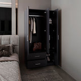 Sebree 71" High Armoire Wardrove Closet with 2 Drawers, Four Doors , Three Cabinet , Six Shelves and Hanging Rod, Bedroom Clothes Storage Cabinet Organizer