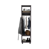 TUHOME Cluster 63-Inch Tall Open-Concept Wardrobe with Mirror, Three Storage Shelves, Hanging Rod, Casters and Side Hooks, Freestanding Clothes Organizer for Bedroom, Closet, Laundry Room or Multiroom Home Storage