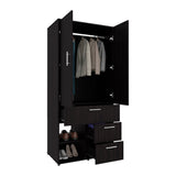 Alpine Modern Freestanding Armoire Wardrobe Console Double Door Design with Integrated Interior Shelves and Hanging Rod Providing Comprehensive Storage Solutions for Optimal Bedroom Organization