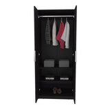 Wenden Spacious Freestanding Armoire Wardrobe Console Double Door Design for Bedroom Storage Upgrade Featuring Hanging Rod and Interior Shelves for Optimized Garment Organization