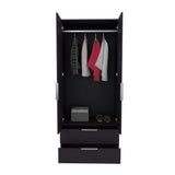 Wenden Ultimate Bedroom Storage Armoire Wardrobe Solution Double Door Design Featuring Two Spacious Pull-Out Utility Drawers Interior Hanging Rod and Shelving for Comprehensive Garment Organization