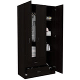 Tuhome Austral Three-Door Armoire with Double Door Hanging Cabinet, Full-Height Shelving Section, Two Spacious Storage Drawers, Modern Multi-Compartment Wardrobe for Organized Bedrooms and Versatile Home Storage