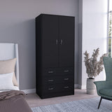TUHOME Taly Double Door Armoire with Hanging Rod, Two Spacious Drawers and Full-Length Storage Compartment, Durable Engineered Wood Construction, Stylish Organizer for Clothes and Accessories in Modern Bedroom Spaces