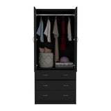 TUHOME Taly Double Door Armoire with Hanging Rod, Two Spacious Drawers and Full-Length Storage Compartment, Durable Engineered Wood Construction, Stylish Organizer for Clothes and Accessories in Modern Bedroom Spaces