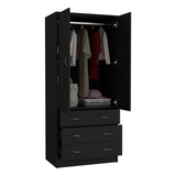 TUHOME Taly Double Door Armoire with Hanging Rod, Two Spacious Drawers and Full-Length Storage Compartment, Durable Engineered Wood Construction, Stylish Organizer for Clothes and Accessories in Modern Bedroom Spaces