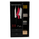 Riverside 3-Door Armoire with Hanging Rod, Two Drawers and Multi-Compartment Storage, Modern Wardrobe Closet for Organized Clothing, Accessories and Bedroom Essentials, Large Vertical Storage Cabinet