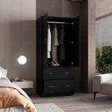 Taly 2-Door Armoire with Two Drawers and Hanging Rod, Spacious Wardrobe Storage Cabinet for Clothing, Accessories and Daily Essentials, Functional Vertical Closet Organizer for Bedrooms and Dressing Spaces