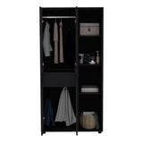 TUHOME Misuri Wardrobe Armoire with Double Doors, Spacious Drawer, Metal Hanging Rod and Three Open Shelves Offering Multi-Functional Clothing Storage, Modern Organization Solutions and Durable Solid Wood Construction