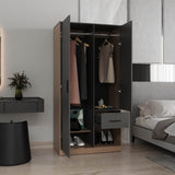Alder Freestanding Bedroom Armoire Storage Wardrobe Cabinet Designed to Bring Style and Superior Functionality Featuring Two Access Doors One Smooth Pull-Out Drawer and Interior Hanging Rods for Organization