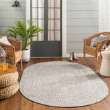 Cream Charcoal Braided Faux Jute Outdoor Rug