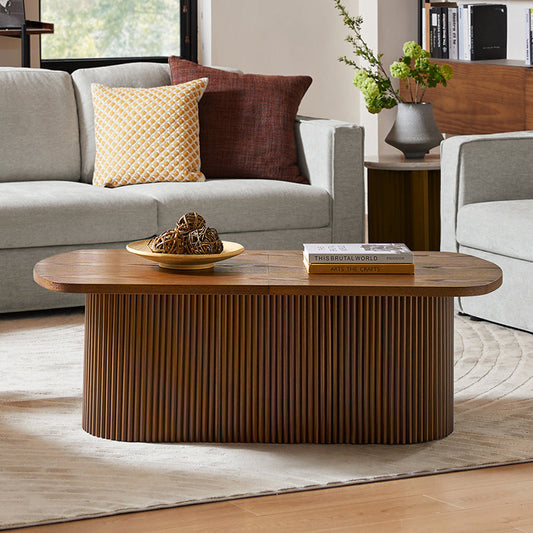 Oval Modern Wood Coffee Center Table with Hidden Storage