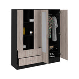 Tuhome Bolton 160 Armoire with Six Shelves, Two Double Door Cabinets, Two Mirrors, Two Drawers, Rod for Bedroom or Closet