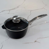 CXD Dual Ceramic Layer, Diamond Reinforced Nonstick Saucepan with Glass Lid | Made in Switzerland