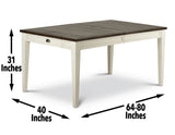 Cayla 64-80 inch Table w/16" Leaf Dark Oak& White