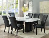 Camila Marble Dining Group (Table & 4 Blue Velvet Side Chairs) Black and Silver Side Chairs Can Be Added Optionally