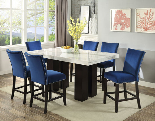 Camila 7 Piece Rectangular White Marble Top Counter Dining Set (Counter Table & 6 Counter Chairs)