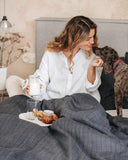 Charcoal windowpane linen duvet cover