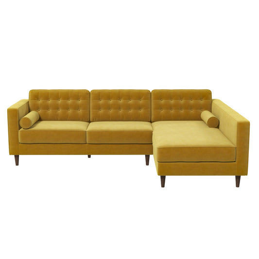 Christian Dark Yellow Velvet Sectional Sofa Right Facing