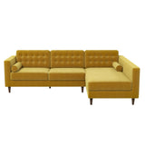 Christian Dark Yellow Velvet Sectional Sofa Right Facing