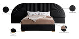 Cleo Luxurious Velvet Bed with Elegant Channel-Tufted Headboard and Chic Gold Steel Legs