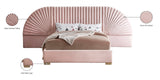 Cleo Luxurious Velvet Bed with Elegant Channel-Tufted Headboard and Chic Gold Steel Legs