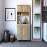 Tuhome Santoro 60 Pantry Cabinet with Double Doors, Five Adjustable Shelves, Modern Storage Solution for Kitchen, Dining Room, or Utility Rooms