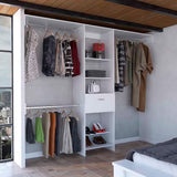Manchester 250 Closet System with Five Open Shelves, Single Storage Drawer, Three Metal Hanging Rods and Expansive Modular Layout for Organized Clothing Display, Functional Wardrobe Storage and Modern Bedroom Efficiency