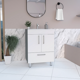 Tuhome Velloc Single Bathroom Vanity with Double Door Cabinet, Spacious Lower Drawer, Ergonomic Compact Design, Superior Top Surface and Moisture-Resistant Construction, Modern White Vanity for Organized Bathrooms