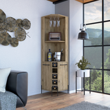 TUHOME Hans Corner Bar Cabinet with Five Built-In Wine Rack, Two Spacious Shelves, Cup Rack and Freestanding Home Bar Storage for Compact Corners, Modern Entertainment and Wine Organization