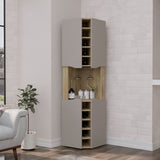TUHOME Obregon Corner Bar Cabinet with Ten Built-In Wine Rack, Single Door Storage, Cup Rack and Vertical Shelving for Home Bar Organization and Modern Room Enhancement in Compact Corner Spaces