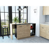 Sicilia Kitchen Island, Two External Shelves, Double Door Cabinets, Three Shelves