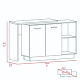 Sicilia Kitchen Island, Two External Shelves, Double Door Cabinets, Three Shelves
