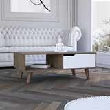 TUHOME Oslo Coffee Table 2.0 with Single Drawer, Open Shelf and Modern Four-Leg Design for Living Room Organization, Stylish Center Table for Books, Magazines and Everyday Home Storage