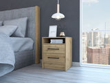 TUHOME Eter Nightstand with Two Drawers, Open Storage Shelf and Spacious Top Surface for Bedroom or Living Room Organization, Modern Minimalist Bedside Table with Functional Design for Daily Essentials