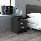 TUHOME Eter Nightstand with Two Drawers, Open Storage Shelf and Spacious Top Surface for Bedroom or Living Room Organization, Modern Minimalist Bedside Table with Functional Design for Daily Essentials