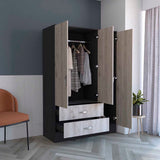 Tuhome Bolton 120 Mirrored Armoire with Metal Hardware, Double Door Cabinet, Two Drawers, Single Door with Mirror, Rods, Modern Storage Solution for Bedroom or Closet