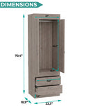 TUHOME Lisboa 2-Door Armoire with Double Door Storage, Two Spacious Drawers, Concealed Hanging Rod and Vertical Freestanding Wardrobe for Bedroom, Living Room, Kitchen or Garage Organization