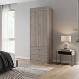 TUHOME Lisboa 2-Door Armoire with Double Door Storage, Two Spacious Drawers, Concealed Hanging Rod and Vertical Freestanding Wardrobe for Bedroom, Living Room, Kitchen or Garage Organization